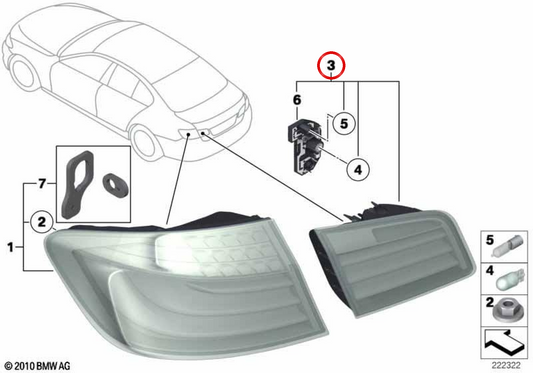 Piloto trasero derecho (portón) OEM 63217203226 para BMW Serie 5 (F10, F18). Original BMW.