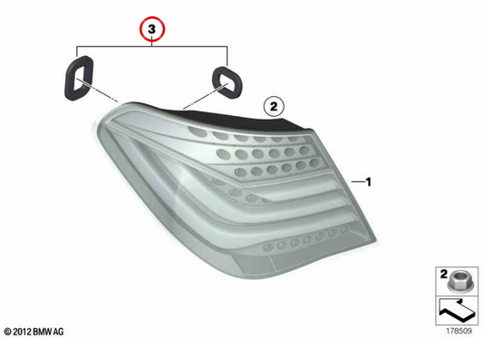 Junta de piloto trasero OEM 63217225239 para BMW F01, F02, F04. Original BMW.