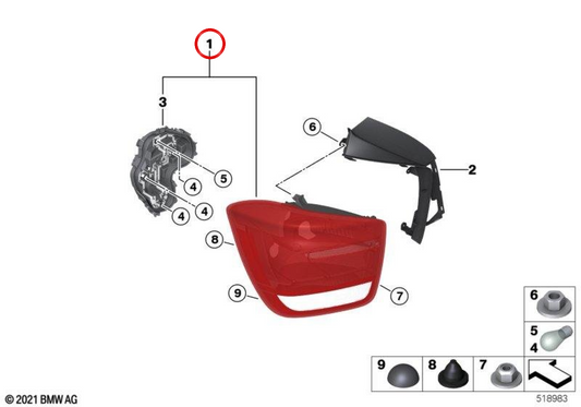 Piloto trasero izquierdo OEM 63217270095 para BMW Serie 1 F20, F21 (2010-2015). Original BMW.