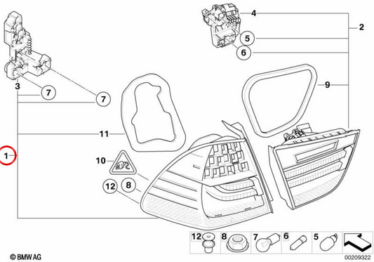 Piloto trasero lateral derecho OEM 63217289432 para BMW E91. Original BMW.