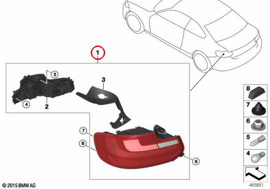 Piloto trasero derecho OEM 63217295424 para BMW F22, F23, F87. Original BMW.