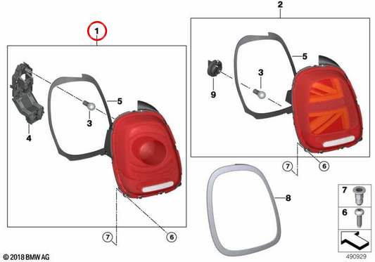 Feu arrière gauche OEM 63217297511 pour MINI F56, F55, Cabrio F57. MINI d'origine.