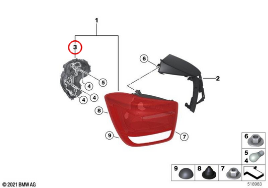 Porta della lampada posteriore sinistra OEM 63217315199 per BMW F20, F21. BMW originale.