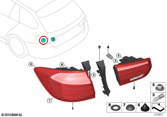 Izquierdo OEM PILOT POSTERIORE 63217372211 per BMW F31 (3 serie touring). Luce originale montata sull'ospite sinistro. Sostituzione BMW originale.