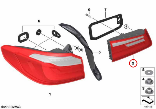 Pilota posteriore sinistro OEM 63217376475 per BMW F90, G30. BMW originale.