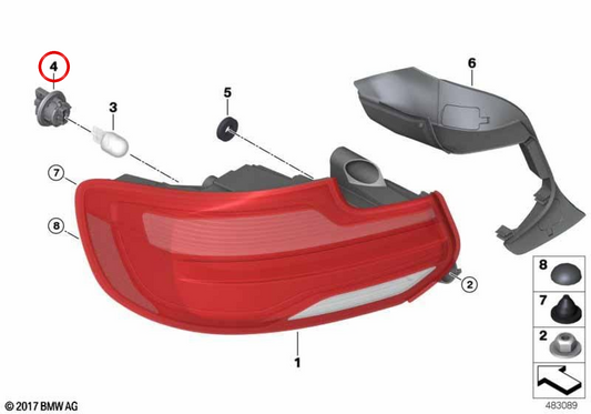 PORTALAMPARAS OEM 63217489381 for BMW F22, F23, F87. Original BMW.