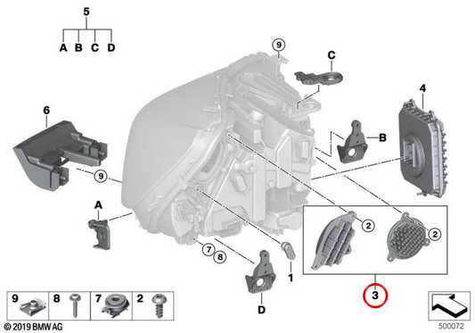 Module LED intermittent / OEM de jour droit 63217491664 pour BMW F45, F46. BMW d'origine.