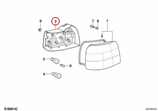 Rechte hintere Lichtabdeckung OEM 63218357872 für BMW E36 (Limousine, Coupé, kompakt, Touring und Cabrio). Original BMW.