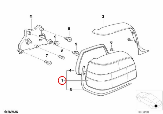 Piloto trasero derecho OEM 63218371942 para BMW E36 (Sedán y Coupé). Original BMW.
