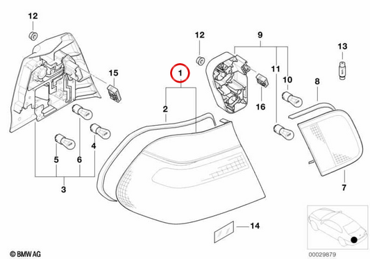 OEM posteriore posteriore destro bianco 63218383822 per la serie BMW 3 E46 (316i, 318i, 320i, 325i, 330i ... e altro). BMW originale.