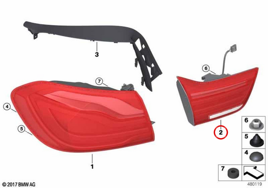 Piloto trasero derecho de portón OEM 63219491586 para BMW F32, F33, F36, F83. Original BMW.