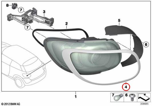 Paramento cromado luz trasera derecha OEM 63219811174 para MINI R56, R61... y más. Original MINI.