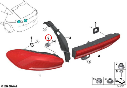 Pilote arrière OEM 63219854455 pour BMW G05, G18, F95, G06, F96, G07. BMW d'origine.