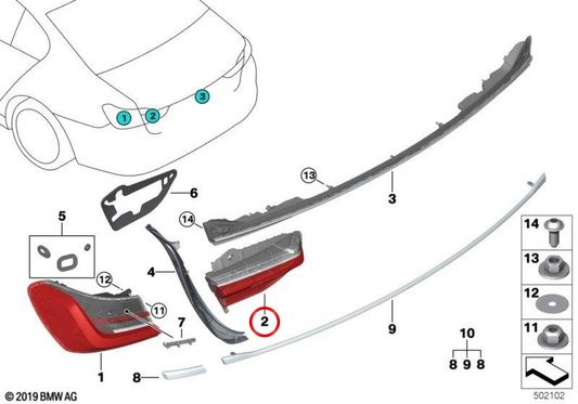 Pilote arrière à droite OEM 63219854646 pour BMW G11, G12. BMW d'origine.
