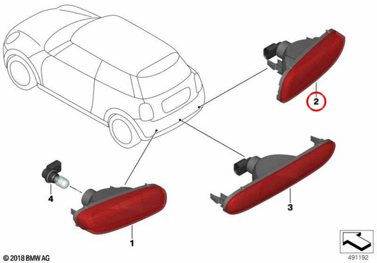 Feu antibrouillard arrière droit OEM 63247350008 pour MINI F56, F55, Cabrio F57... et plus. MINI d'origine.