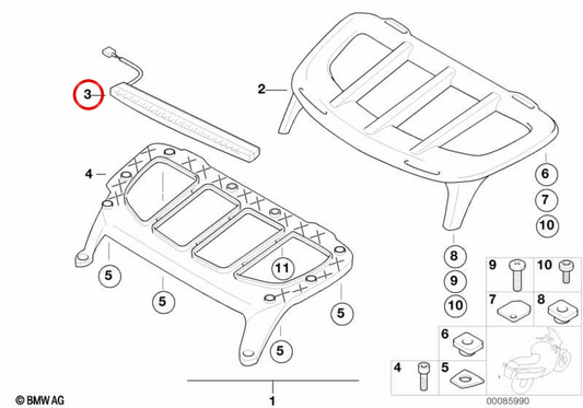 Feu stop arrière additionnel OEM 63257653605 pour motos BMW K 1200 LT (K589) 1997-2009 et K 1200 RS (K589)… et plus. Original BMW Motorrad