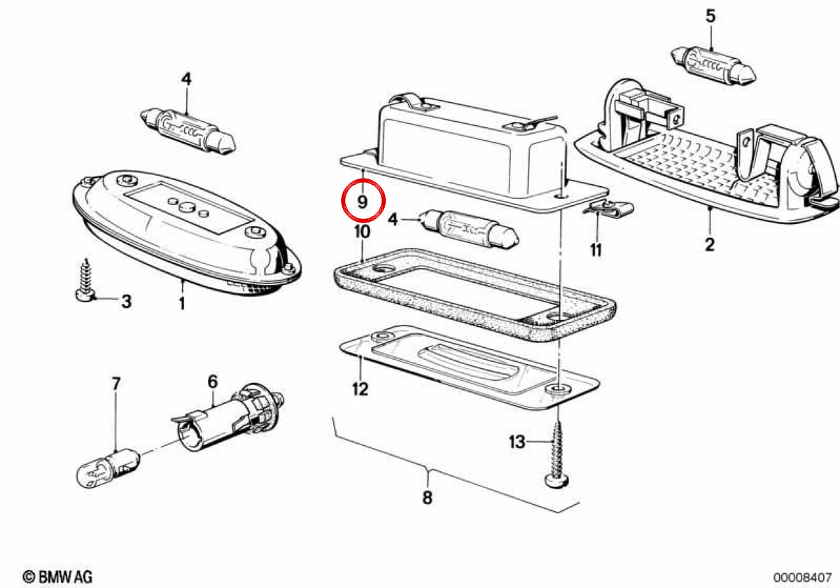 OEM registration light 63261366587 for BMW E21. Original BMW.