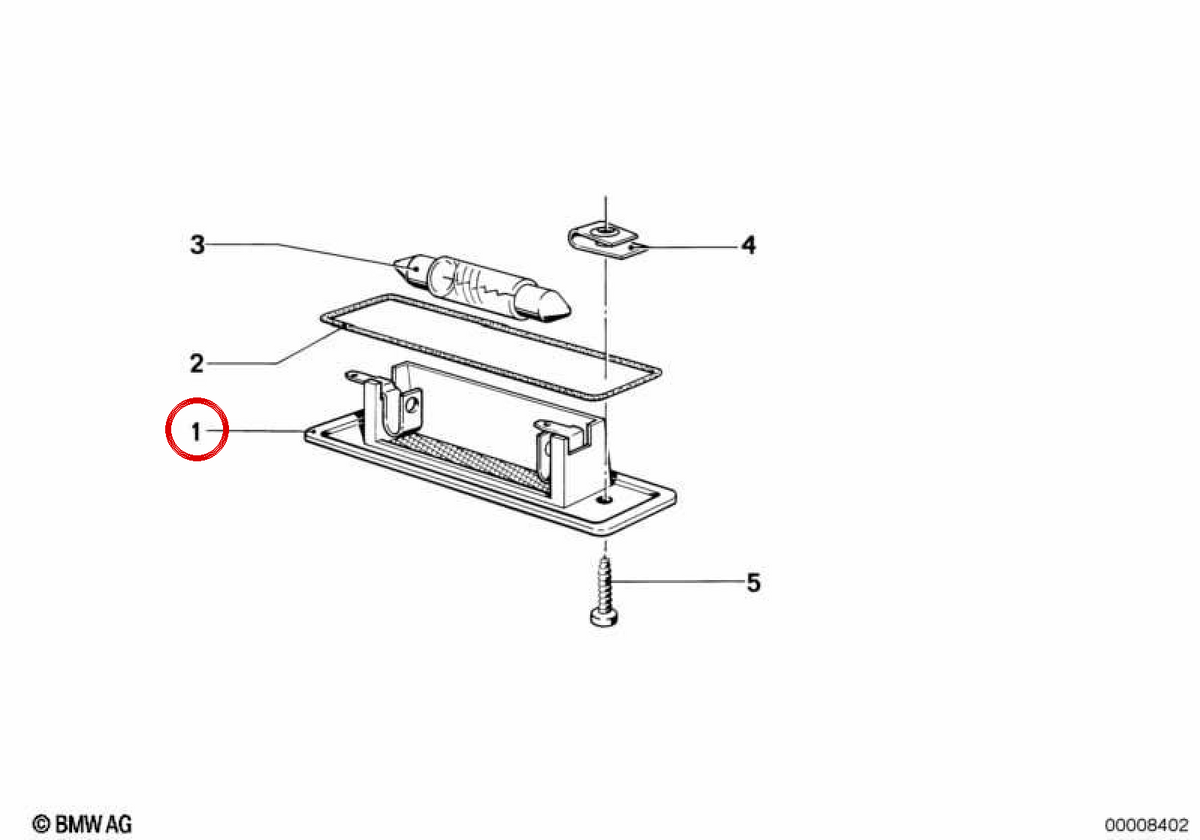Rear License Plate Light OEM 63261372763 for BMW 3 Series E30, 5 Series E28, 6 Series E24, 7 Series E23, Z1 E30, M1 E26… and more. Genuine BMW.