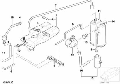 Pipe de ventilation du réservoir pour la série BMW 5 E39 (OEM 16131183818). BMW d'origine.