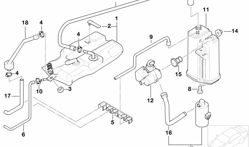 Tubo respiradero del depósito de combustible OEM 16131184293 para BMW E39. Original BMW.