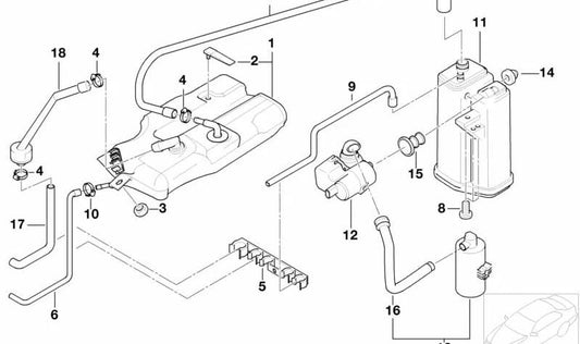 Tubo respiradero del depósito de combustible OEM 16131184293 para BMW E39. Original BMW.