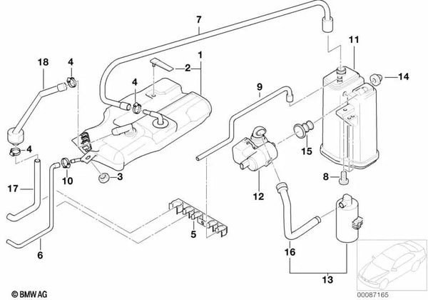 Soporte de sujeción para BMW Serie 5 E39, Serie 7 E38 (OEM 16131182575). Original BMW