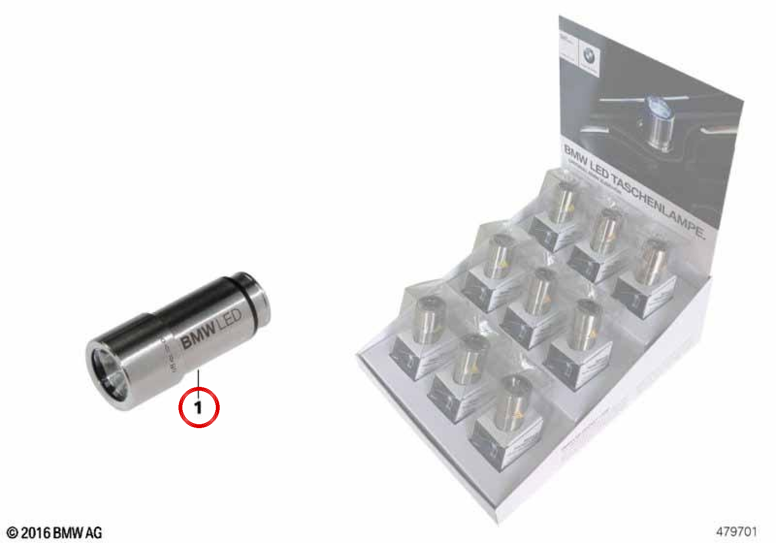 LANTER LED rechargeable OEM 63312410071 pour la série BMW 1 F20, 3 F30 Série, 5 G30 Série, X1 F48, X5 G05 ... et plus. BMW d'origine.