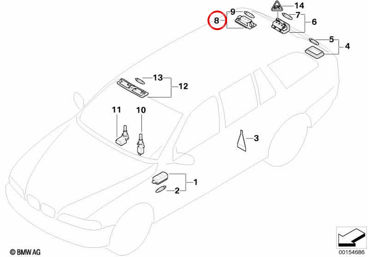 Luz interior LED OEM 63312497577 para BMW E39. Original BMW.