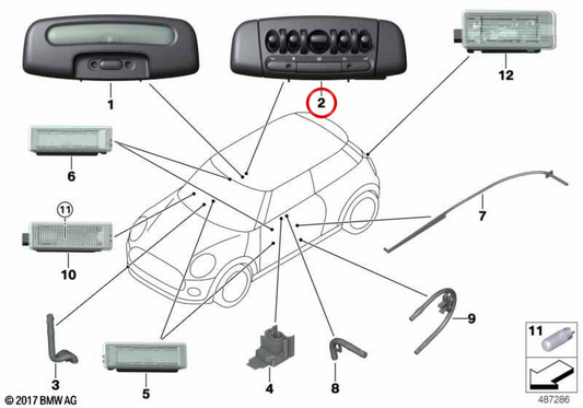 Innendachleuchte OEM 63315A714B9 für MINI F56, F55, Clubman F54, Countryman F60... und mehr. Originaler MINI.
