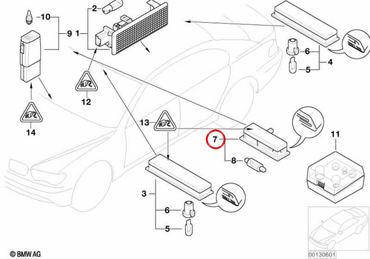 Luz de espelho OEM 63316961980 para BMW E65, E66. BMW genuíno.