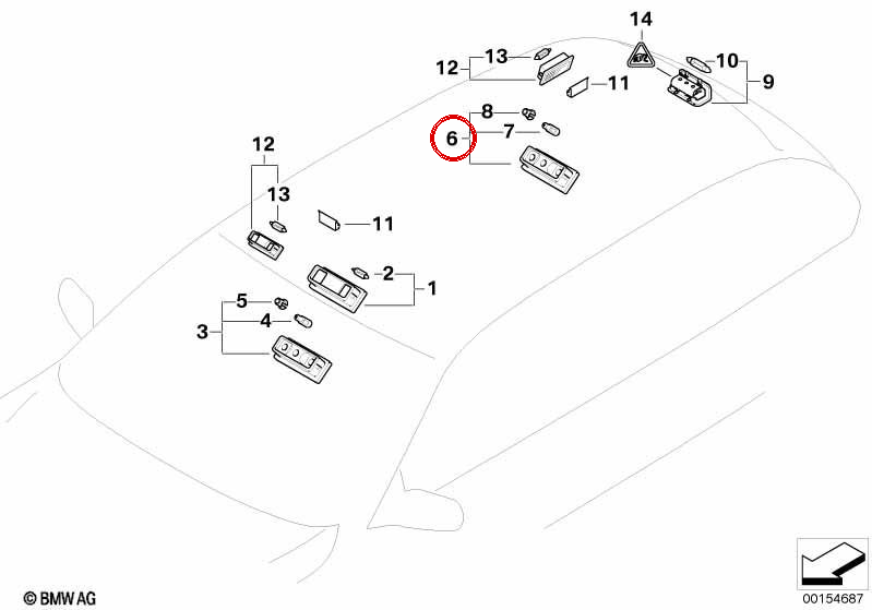 Central Interior Read Reading Light 63316961998 per BMW E46. BMW originale.