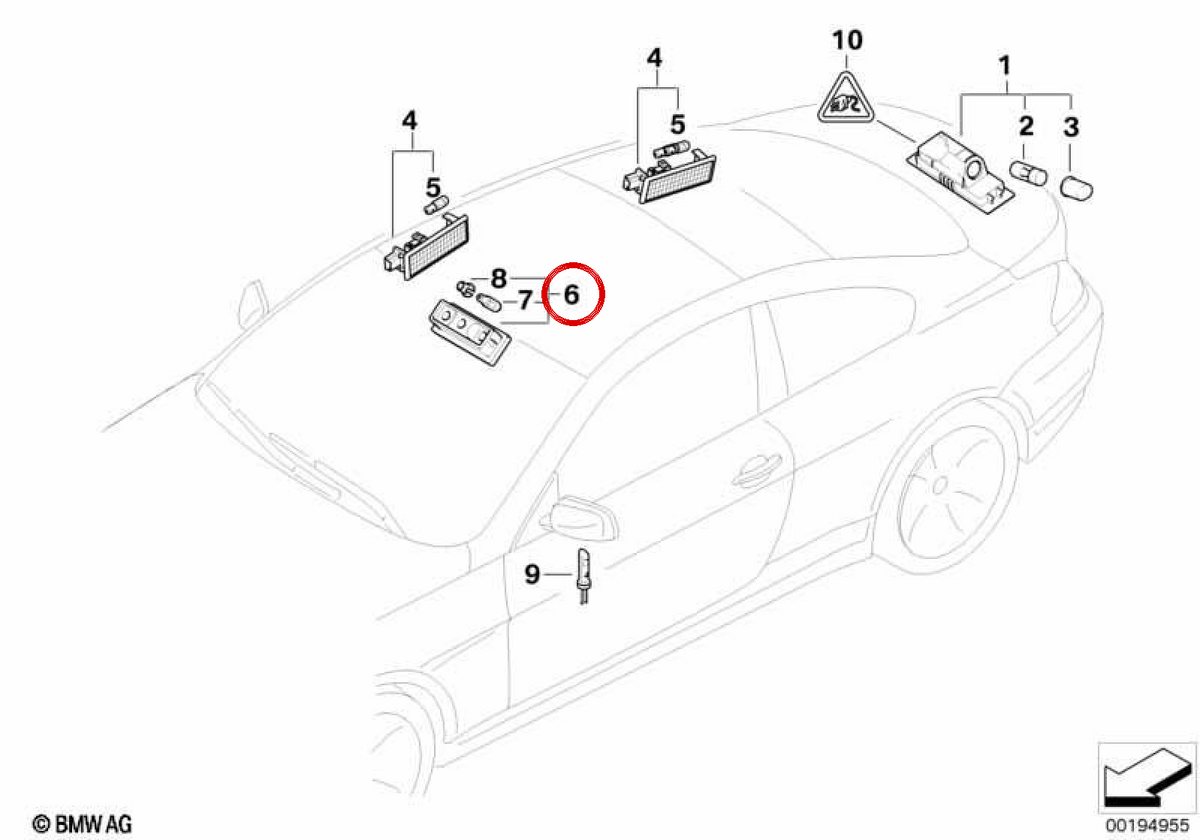 INTERIOR READING LIGHT OEM 63316962010 FOR BMW E63, E64. Original BMW.