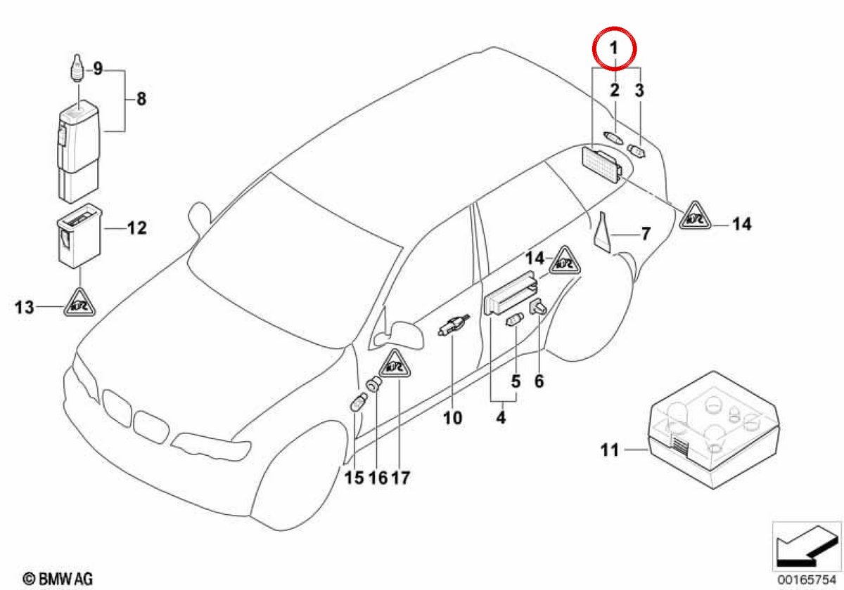 Gepäckraumleuchte OEM 63316962044 für BMW X5 E53, Z8 E52. Original BMW.