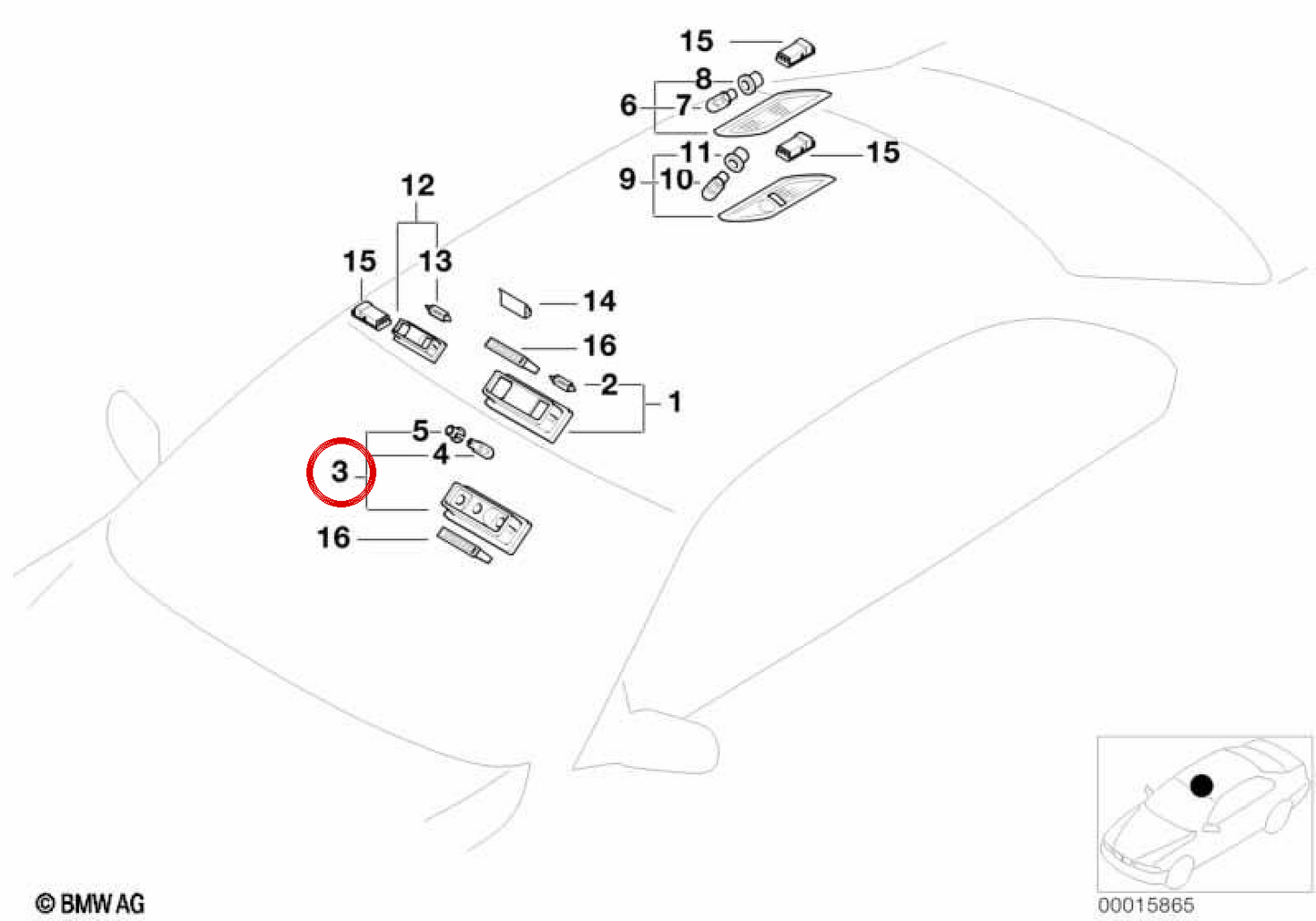 Luz de lectura interior delantera OEM 63316962046 para BMW E46, E63, E64, X3 E83, X5 E53, Z4 E85/E86… y más. Original BMW.