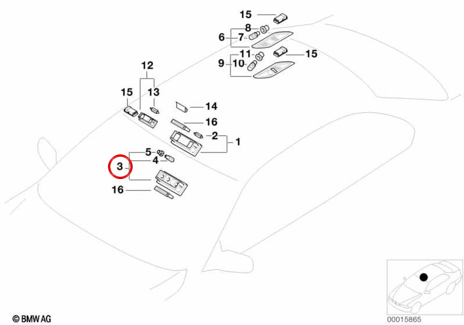 Luz de lectura interior delantera OEM 63316962046 para BMW E46, E63, E64, X3 E83, X5 E53, Z4 E85/E86… y más. Original BMW.