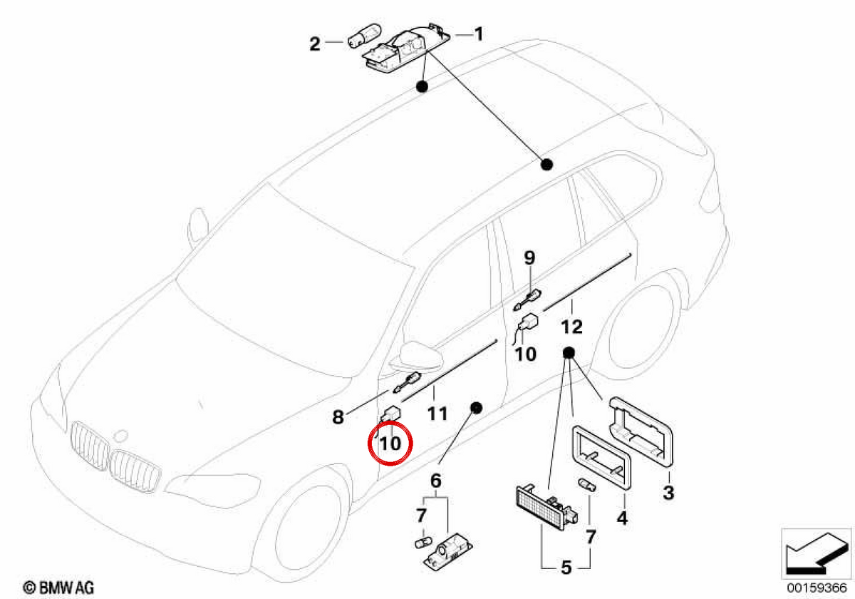 LED Module OEM 63316971823 for BMW E70, E71, E72 (models X5 and X6). Original interior light for door panel. Original BMW replacement.