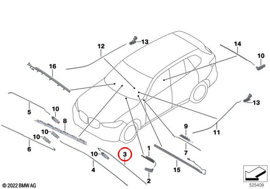 LED LUD Guide for Central Instruments Table OEM 63316995244 for BMW G05, G18, F95, G06, F96, G07. Original BMW.
