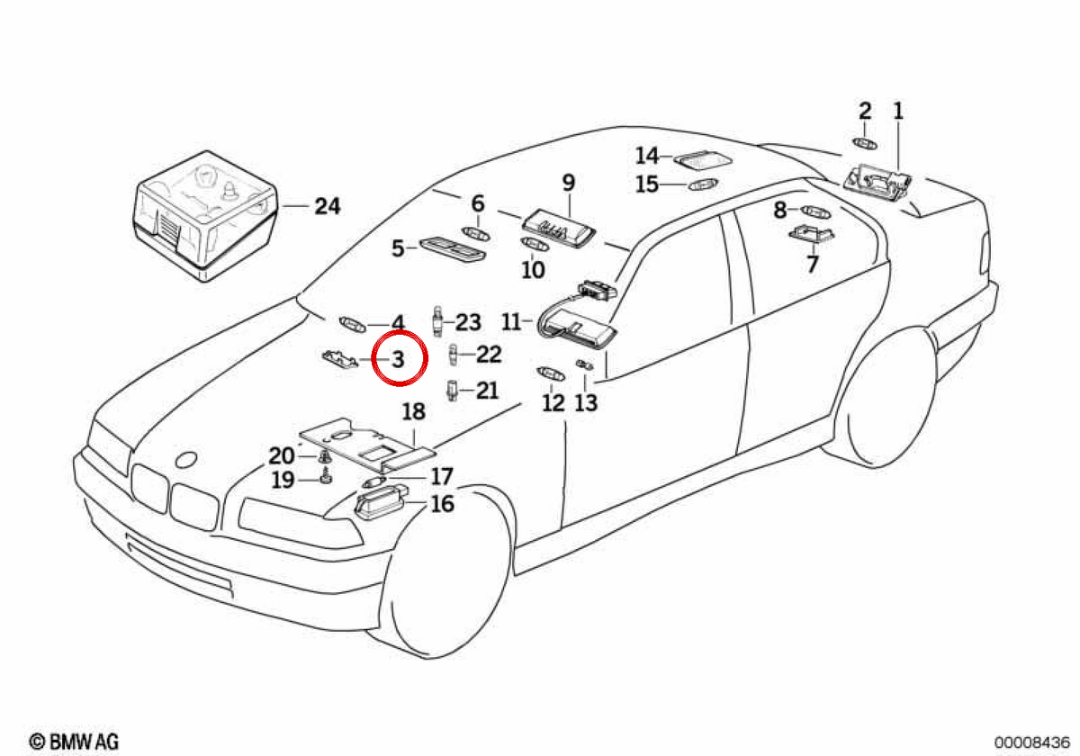 Glovers Light con BMW Switch 3 Serie E36 (OEM 63318360611). BMW originale