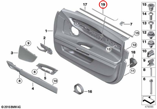 Guida alla porta d'ingresso destra OEM 63319163714 per BMW F07, F01, F02, F04. BMW originale.