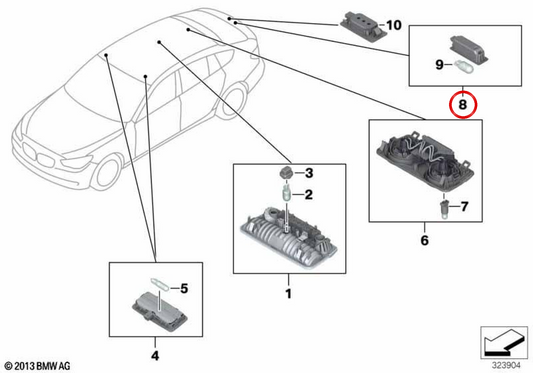 Luz interior OEM 63319180132 para BMW F07. Original BMW.