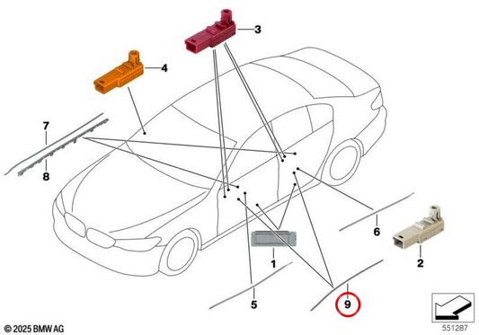 Guide de porte ambiante avant gauche pour la série BMW 5 F90, G30, G38 (OEM 63319329989). BMW d'origine