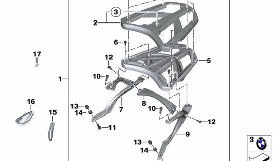 Soporte puente portaequipajes derecho OEM 77448564286 para motos BMW C evolution (K17), C 600 Sport (K18), C 650 Sport (K18). Original BMW Motorrad.