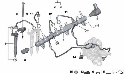 Tubería de alta presión OEM 13538571570 para BMW G11 y G12. Original BMW.