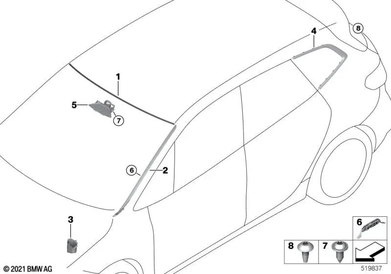 Coperchio del parabrezza superiore per BMW Series 2 U06 (OEM 51318491993). BMW originale.