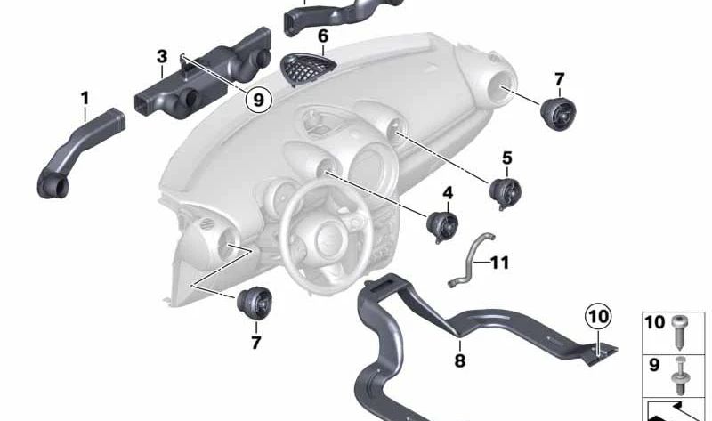 Salidas de aire exteriores OEM 51452752764 para MINI R55, R56, R57, R58, R59, R60, R61. Rejilla interior del salpicadero. Pieza original MINI.