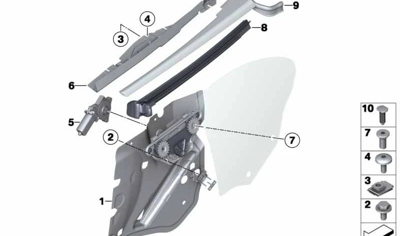 Clip sujeción OEM 51377300628 para BMW Serie 6 F12, F13, F06, F06 Gran Coupé. Pieza original BMW usada en mecanismo de ventana trasero.