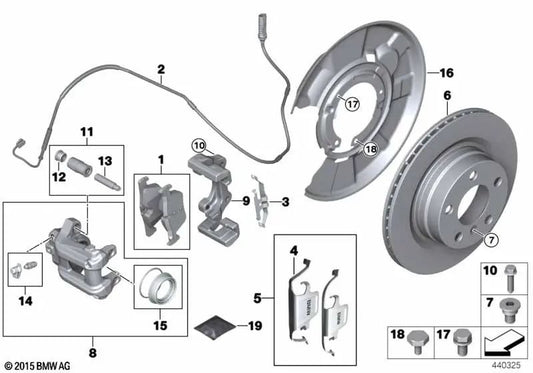 Suporte de pinça de freio para BMW Série 3 F30, F31, F34, F35, Série 4 F32, F33, F36 (OEM 34216865641). BMW originais.