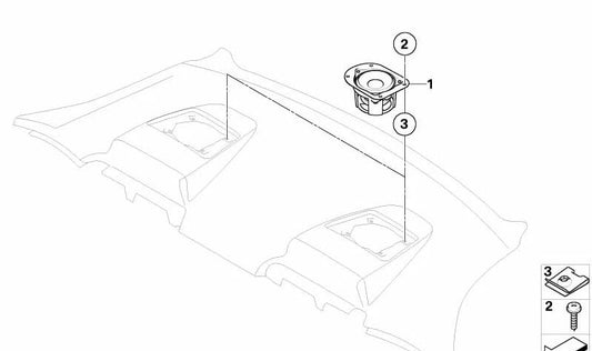 Right Central Speaker Top Hi-Fi OEM 65139142516 for BMW E63. Compatible with 630i models with N52 or N53 engine, manual or automatic change, manufactured between 2004 and 2010. Original BMW speaker.