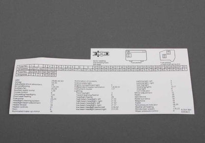 Etiqueta adhesiva caja de fusibles OEM 61138354064 para BMW E31. Original BMW.