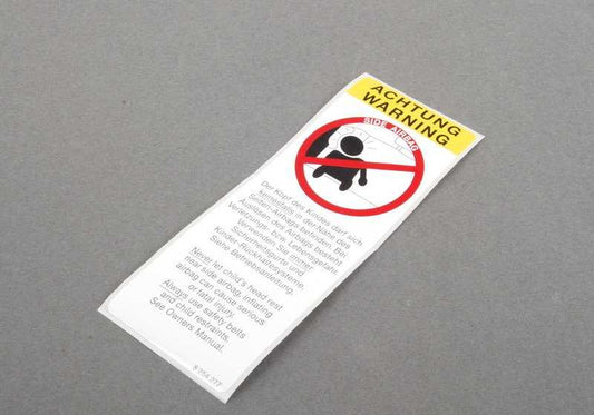 OEM lateral airbag warning label 72128254277 for BMW (Compatible models: E81, E82, E87, E88, F20, F21, E36, E46, E90, E91, E92, E93, E34, E39, E60, E61, F07, F10, F11, F11, F11, F18, E63, E63, E6 F12, F13, E38, E65, E66, F01, F02, F04, E31, E84, E83,